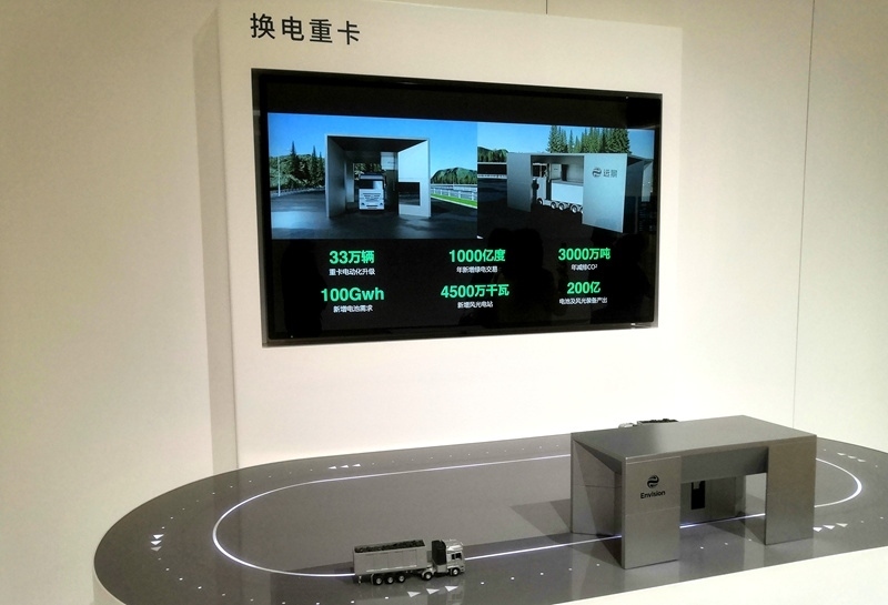 零碳產業(yè)園中換電重卡項目的演示模型。人民網記者 孫博洋攝