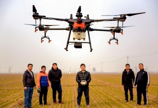 2019年2月25日，無人機(jī)教員（右三）在河北省衡水市冀州區(qū)徐莊鄉(xiāng)北榆林村為村民做植保無人機(jī)飛行操作技能培訓(xùn)。新華社記者 李曉果 攝