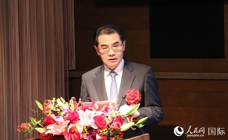 中國(guó)駐日本大使吳江浩發(fā)表致辭。人民網(wǎng) 許可攝