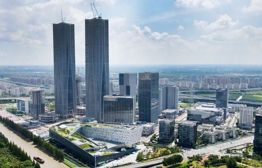 位于上海浦東新區(qū)的張江科學(xué)會堂（前）（2023年9月10日攝，無人機(jī)照片）。