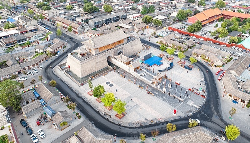 2022年9月8日，航拍河北正定古城陽和樓與正定歷史文化街。