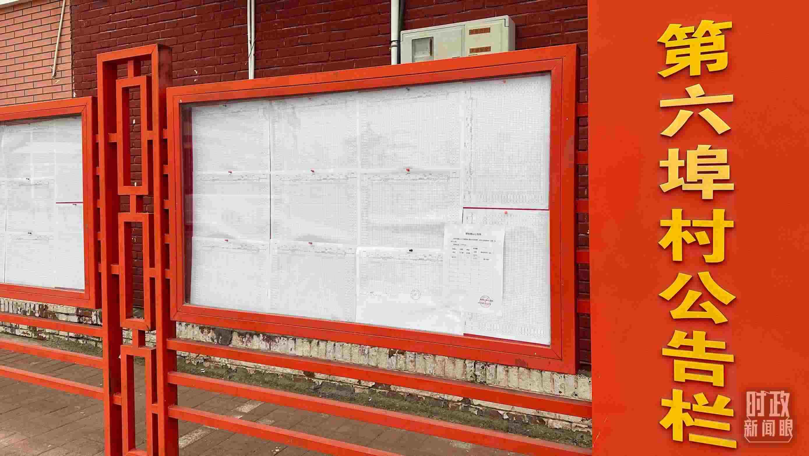 △第六埠村公告欄里張貼著“天津市2023年蓄滯洪區(qū)農(nóng)作物、經(jīng)濟(jì)林補(bǔ)償標(biāo)準(zhǔn)表”等。（總臺(tái)央視記者覃思拍攝）