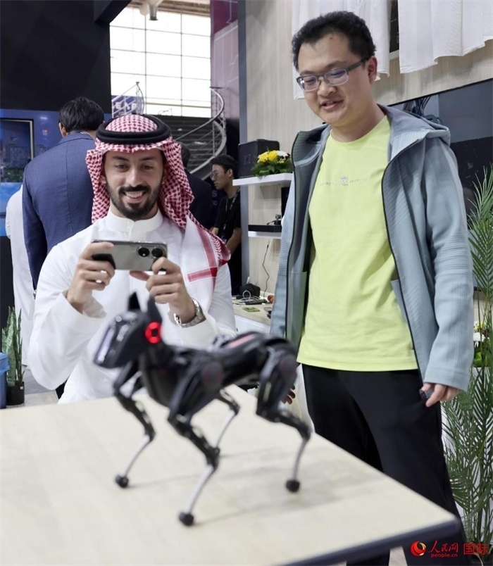 一名觀眾在體驗操作機器狗。人民網(wǎng)記者 管克江攝