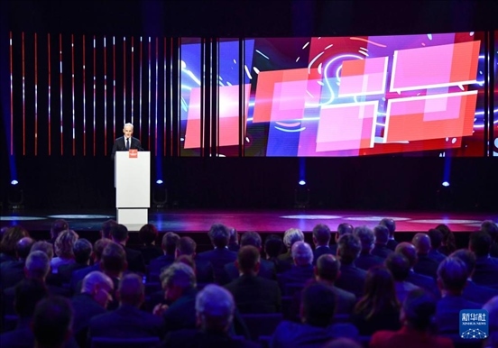 4月21日，挪威首相斯特勒在德國漢諾威工業(yè)博覽會開幕式上致辭。挪威是今年展會主賓國。新華社記者 任鵬飛 攝