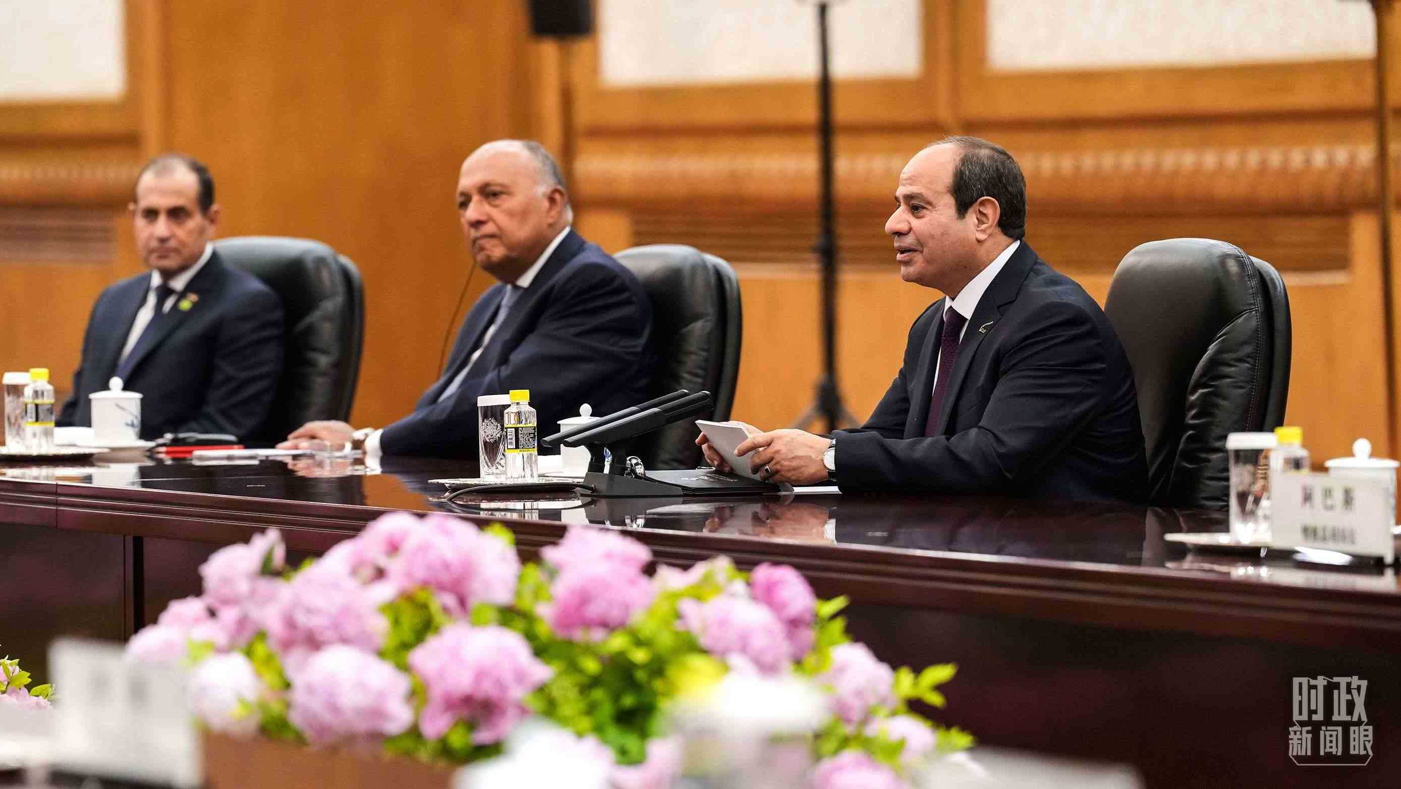 △會(huì)談中的塞西總統(tǒng)。（總臺(tái)國(guó)廣記者李晉拍攝）