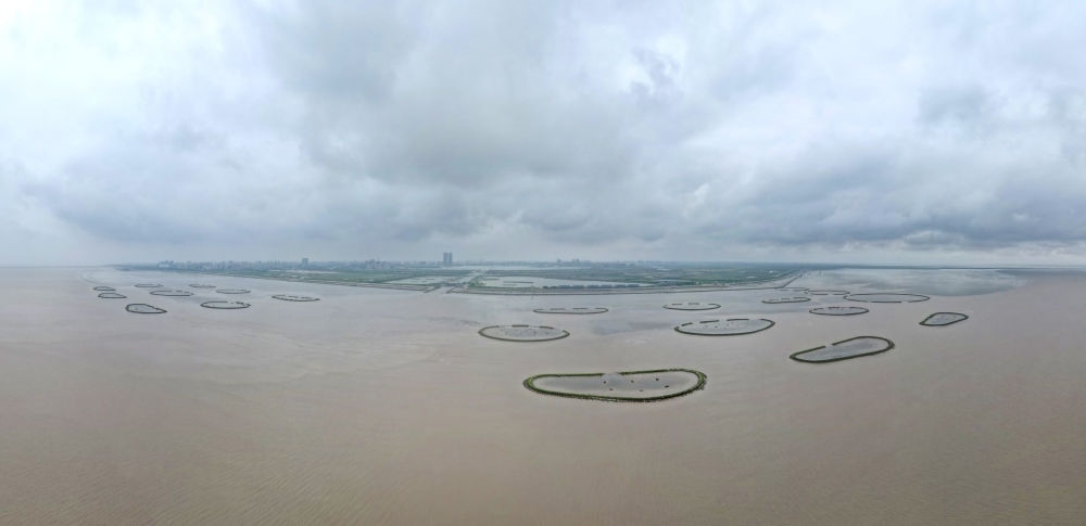 2024年5月31日，上海臨港新片區(qū)南匯嘴水域?yàn)┩可系哪迪牻福o人機(jī)照片）。新華社記者 方喆 攝