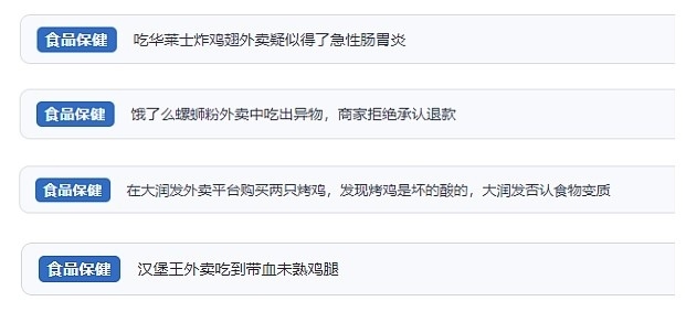 網(wǎng)友涉及外賣的相關(guān)投訴。（“人民投訴”用戶投訴截圖）