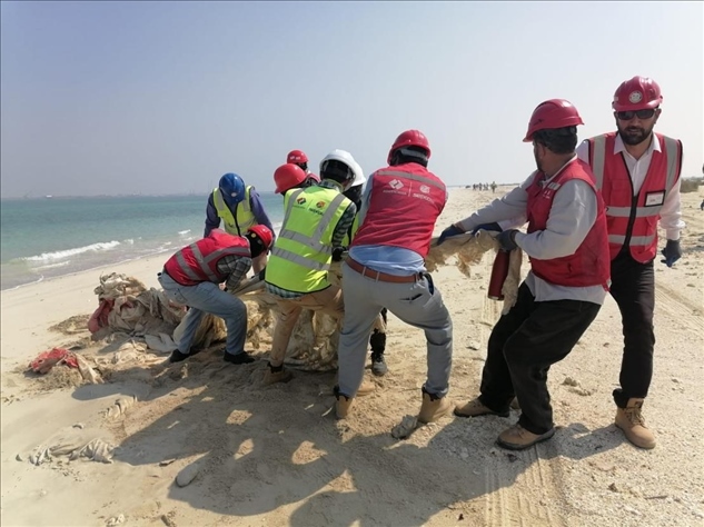 中國電建員工在撿拾海灘垃圾。中國電建供圖