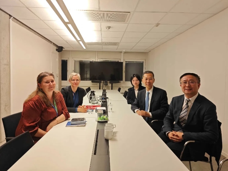 中國駐瑞典大使崔愛民會見瑞典聯(lián)合國教科文組織全國委員會秘書長。中國駐瑞典大使館供圖