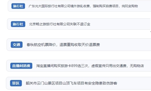 網(wǎng)友在“人民投訴”平臺反映涉旅游消費相關(guān)糾紛。（“人民投訴”用戶投訴截圖）